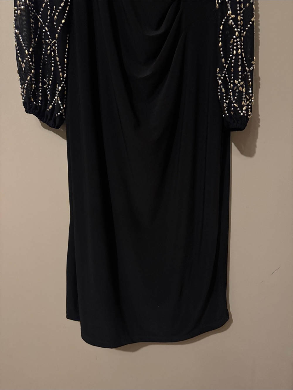 NWOT Marina Off the Shoulder Long Sleeve Beaded Midi Dress, Black, size Large - Picture 7 of 10